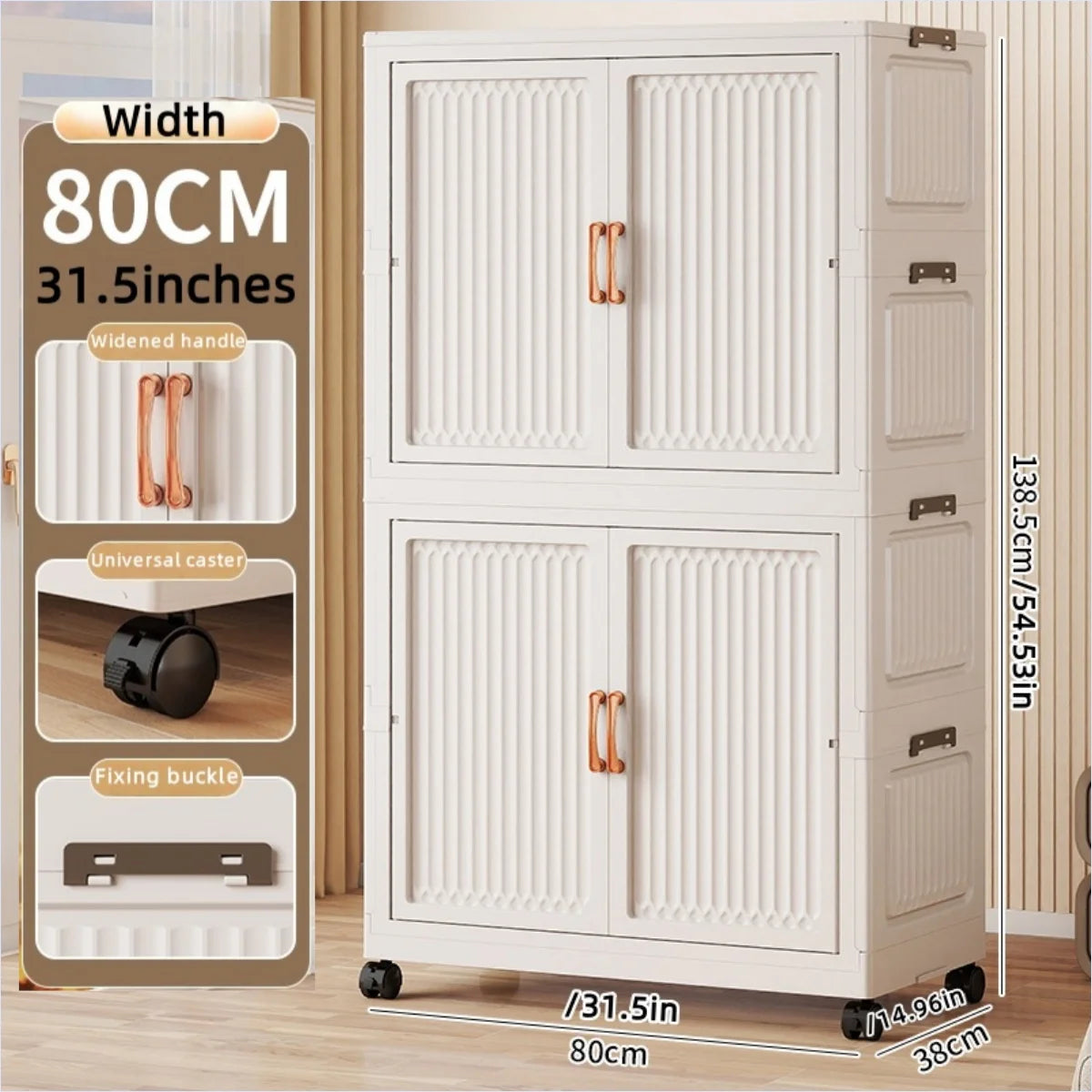 80cm no-installation folding storage cabinet, bedroom children's wardrobe, multi-layer storage box with wheels