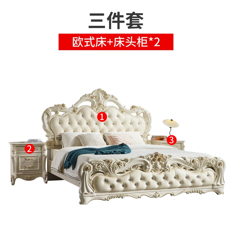 Princess France Bed Double Headboards Design Aesthetics Romantic Bed Bedroom Girls Wedding Muebles Lounge Suite Furniture
