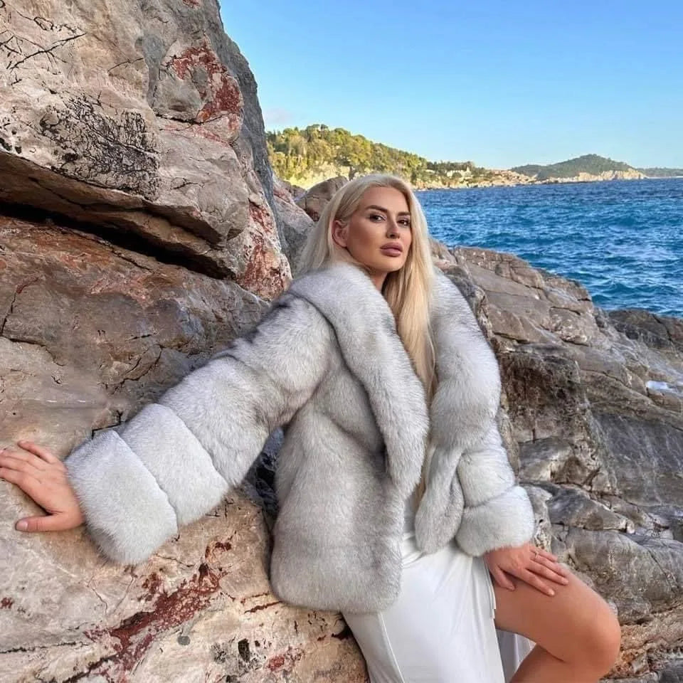 Fox Fur Coat – Turn-Down Collar – Regular Length | KIMLUD
