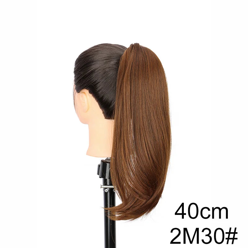 Clip-In Ponytail Extension – 40/50cm Length – High Temperature Fiber – Black Brown | KIMLUD
