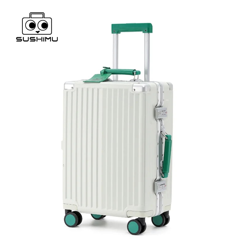 SUSHIMU Suitcase Travel Suitcase Men 20 24 26 Carry-On Luggage Women PC Aluminum Frame Trolley Case TSA password lock