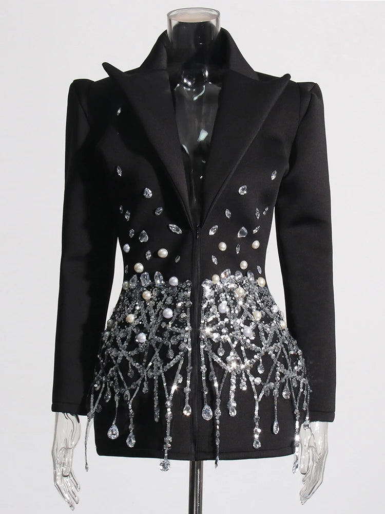 Sequin Patchwork Diamonds Dress With Long Sleeves — Black | KIMLUD