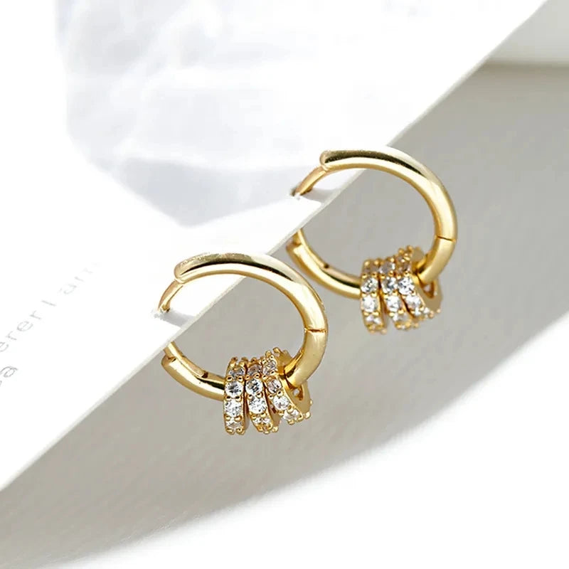 Sterling Silver Hoop Earrings Dainty Zircon Inlaid Round Circle — Silver | KIMLUD