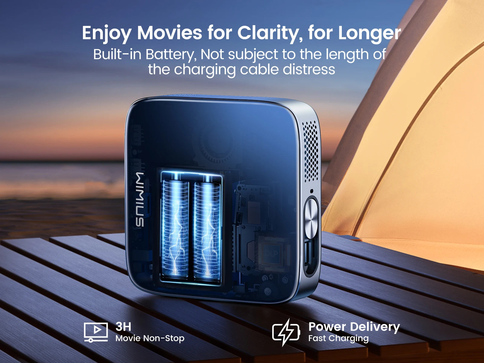 WiMiUS Mini Projector Android 11.0 DLP Projector Rechargeable Ultra Short Throw WiFi Bluetooth Projector FHD 1080P Support