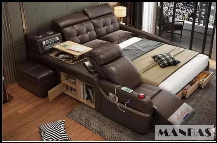 Genuine Leather Massage Bed Bluetooth Speaker — Chocolate Brown | KIMLUD