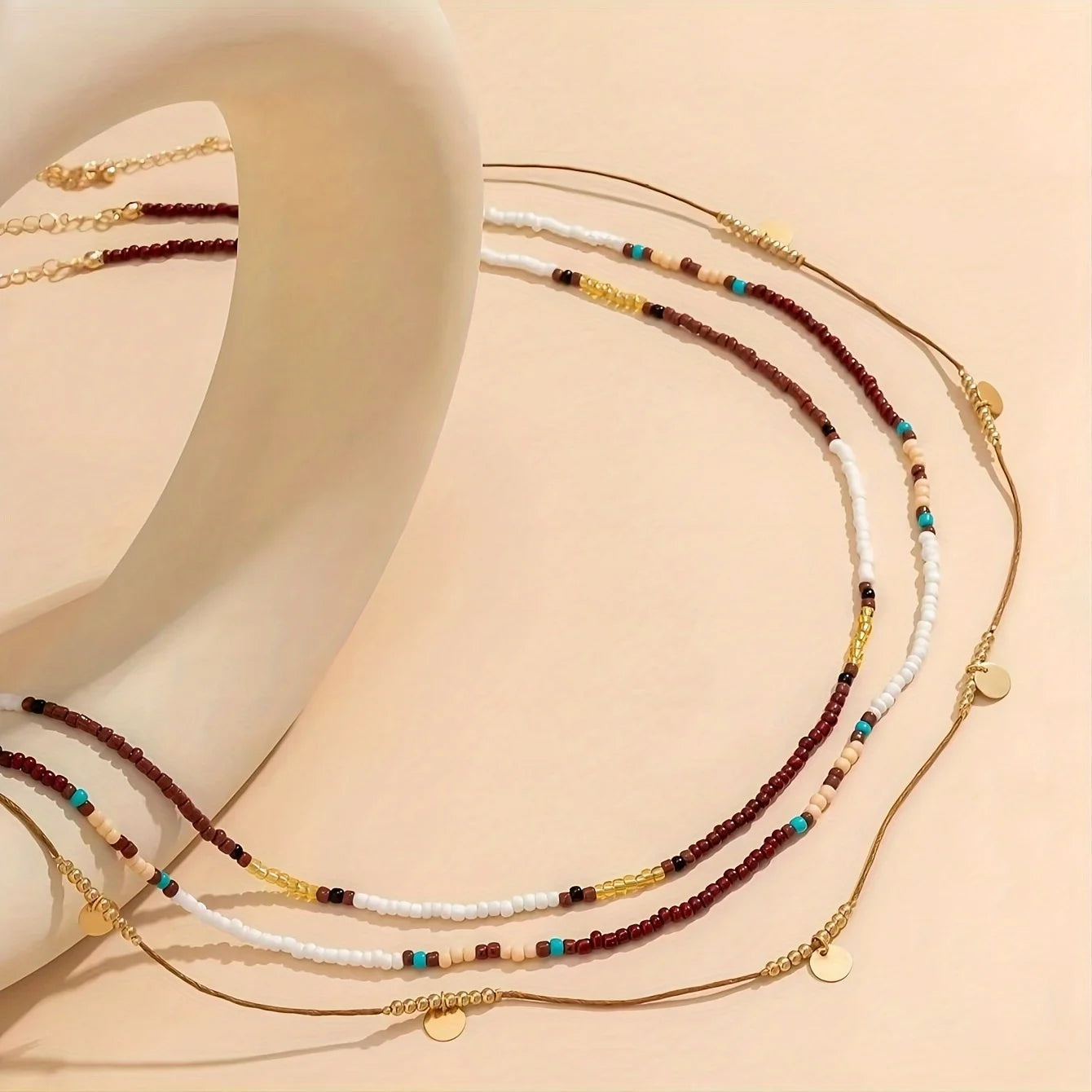 Bohemian Glass Bead Waist Chain Three-Piece Set For Vacation Glow — Multi | KIMLUD