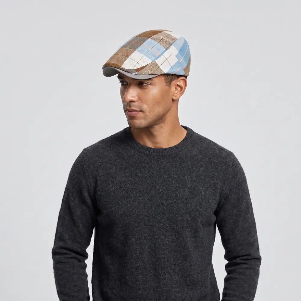 Newsboy Cap – Colorful Checkered Pattern – Polyester – Multicolor | KIMLUD