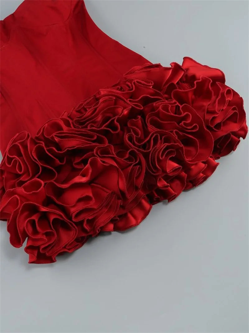 Red Short Mini Women Prom Dress Sleeveless 3D Flower Party Gown Skirt Robe Sheath Sexy Formal Birthday Guest Dinner Evening Gown