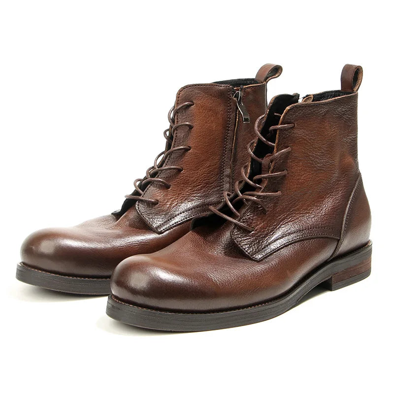 Cowhide Men's Boots Genuine Leather Shoes Men Side Zipper Men Ankle Boots Handmade Retro Leather Boots Luxury Men's Formal Shoes