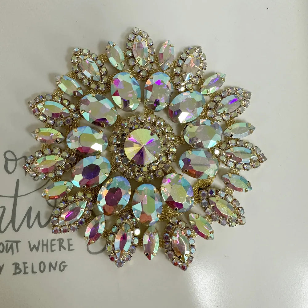 Crystal Rhinestone Appliques Round Cut Wedding Dress Embellishments — Clear | KIMLUD
