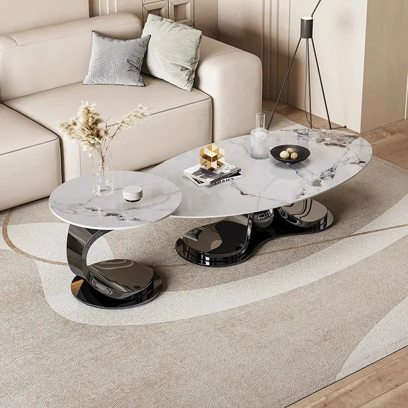Minimalist Rock-Slab Coffee Table Ellipse Shape — Natural | KIMLUD