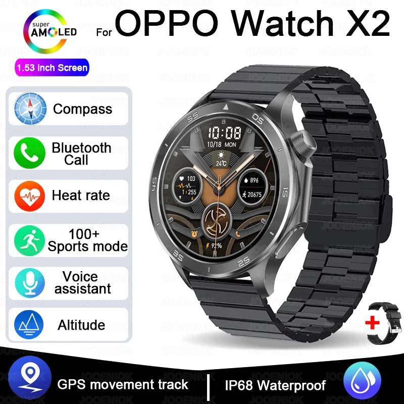 OPPO Watch X2 Latest Bluetooth Call Smartwatch Men GPS NFC Health Monitoring IP68 Waterproof Watch AMOLED HD Screen Smart Watch
