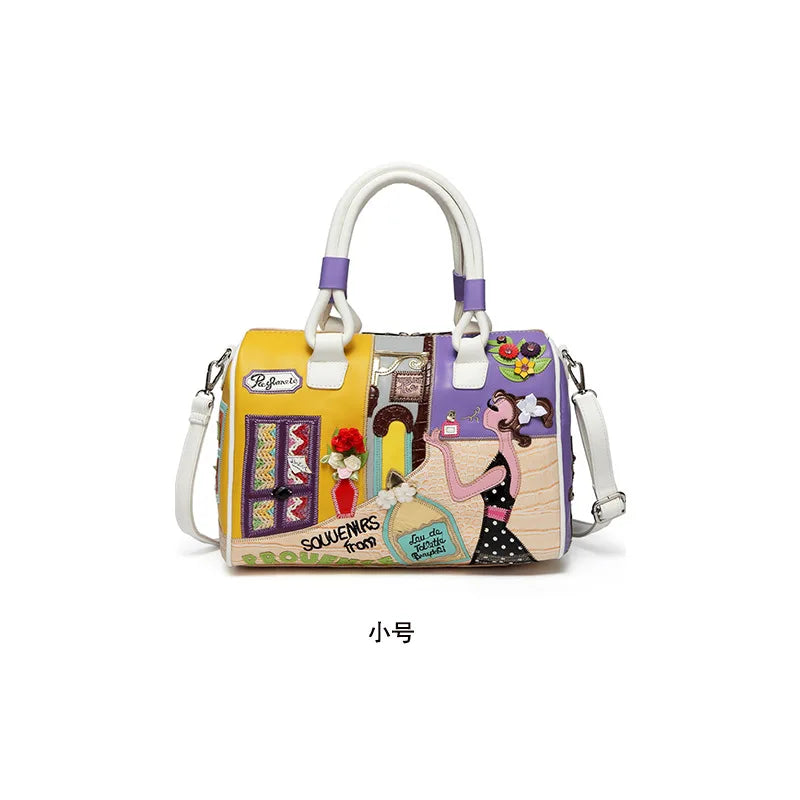 PU Leather Handbag Large Capacity Boston Bag — Multicolor | KIMLUD