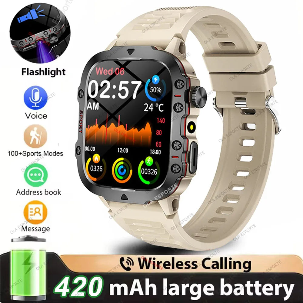 2025 Military Smartwatch GPS Men Flashlight Waterproof Outdoor Sport Tracker HD Bluetooth Calls Smart Watch New For Android IOS