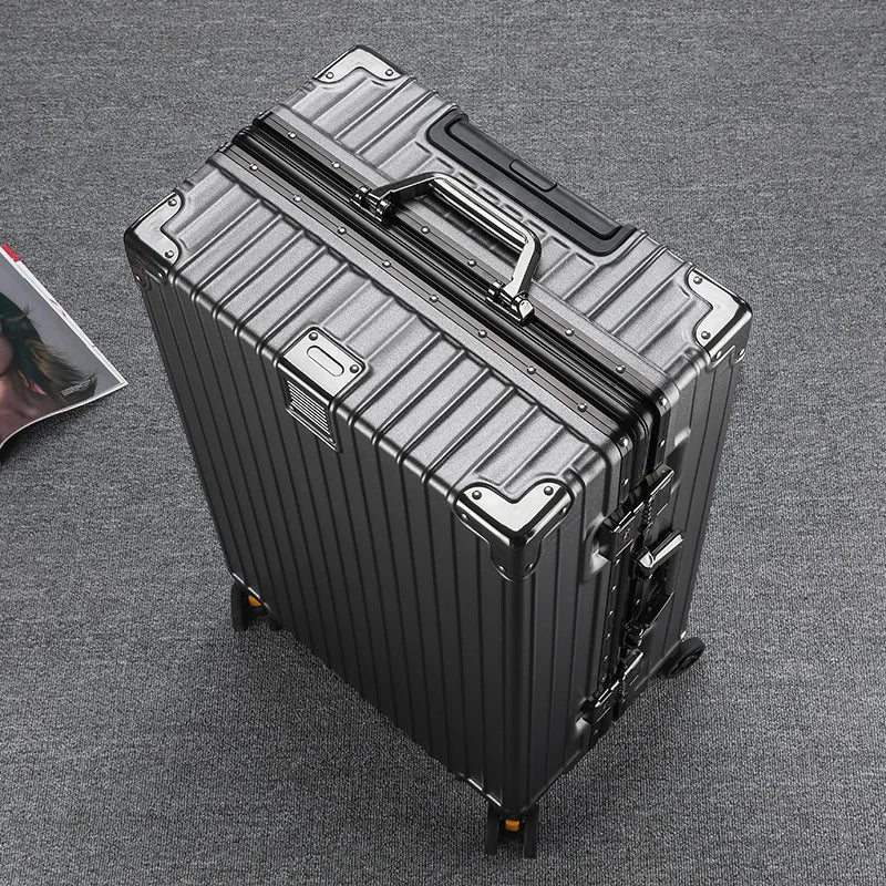 Premium Durable Aluminum Ribbed Luggage Large Capacity — Silver | KIMLUD