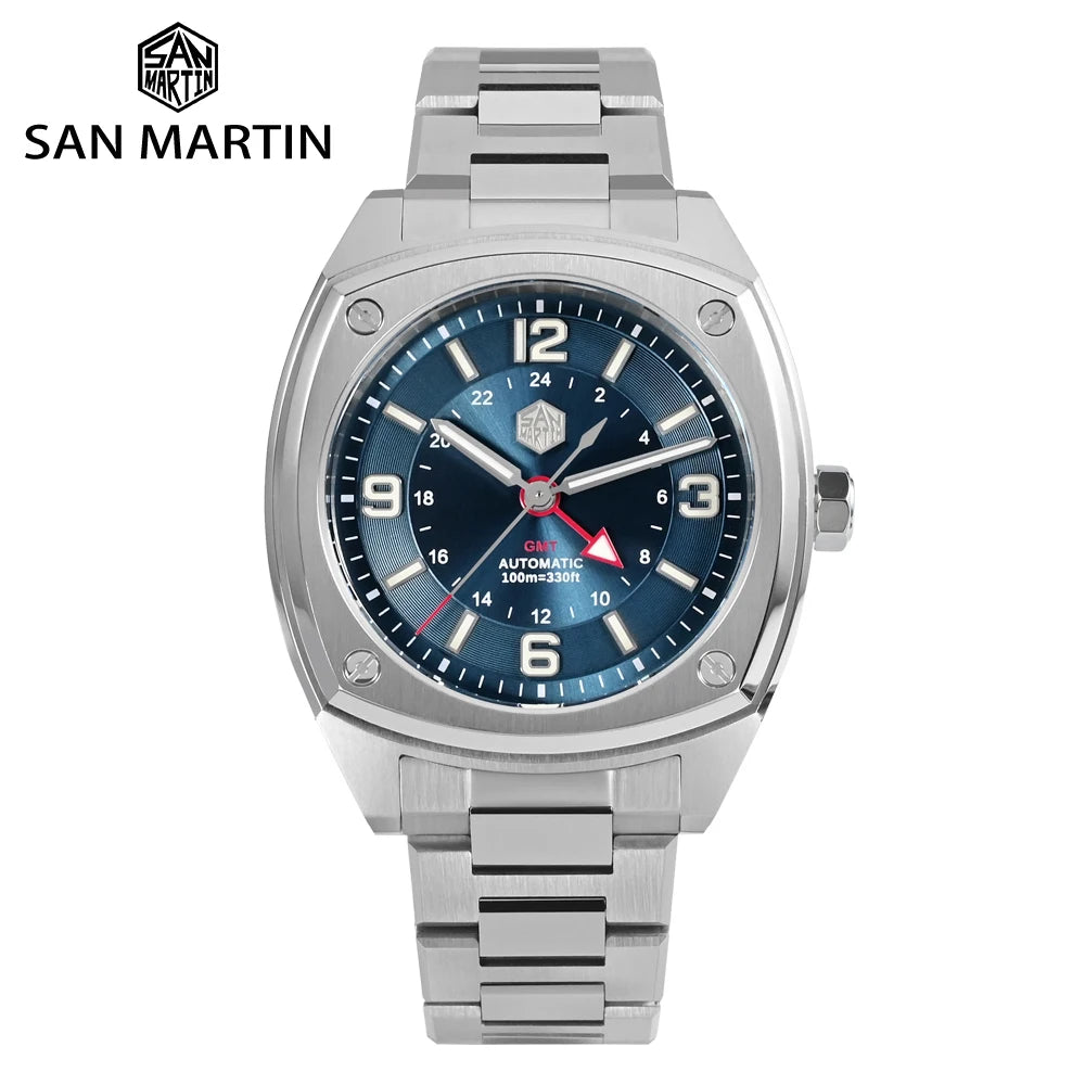 San Martin Men Watch Original Design Square GMT 39.5mm Luxury Automatic Mechanical Watches Sapphire Waterproof Wristwatch SN0026