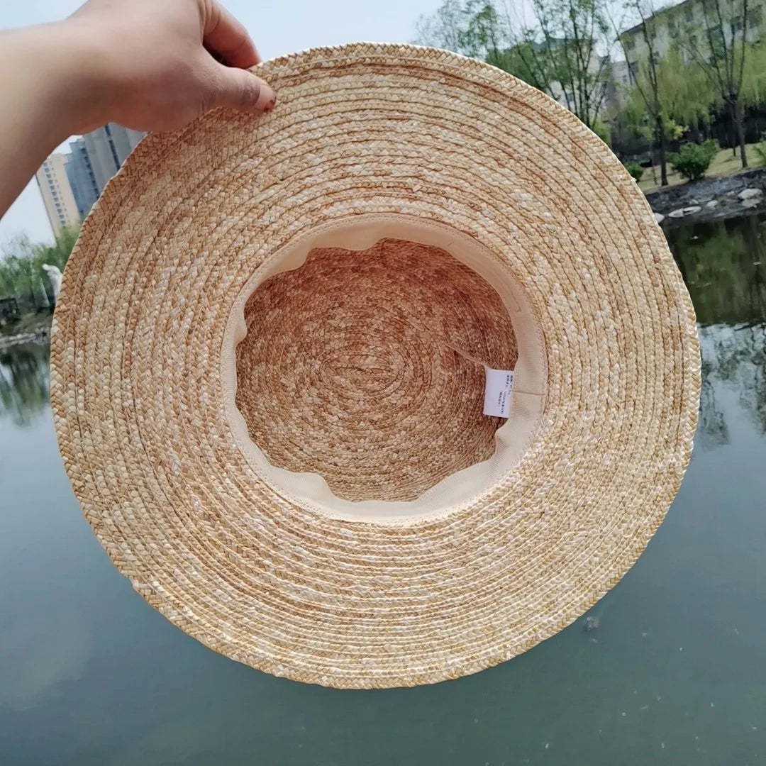Ribbon Boater Straw Hat Sun Protection — Natural | KIMLUD