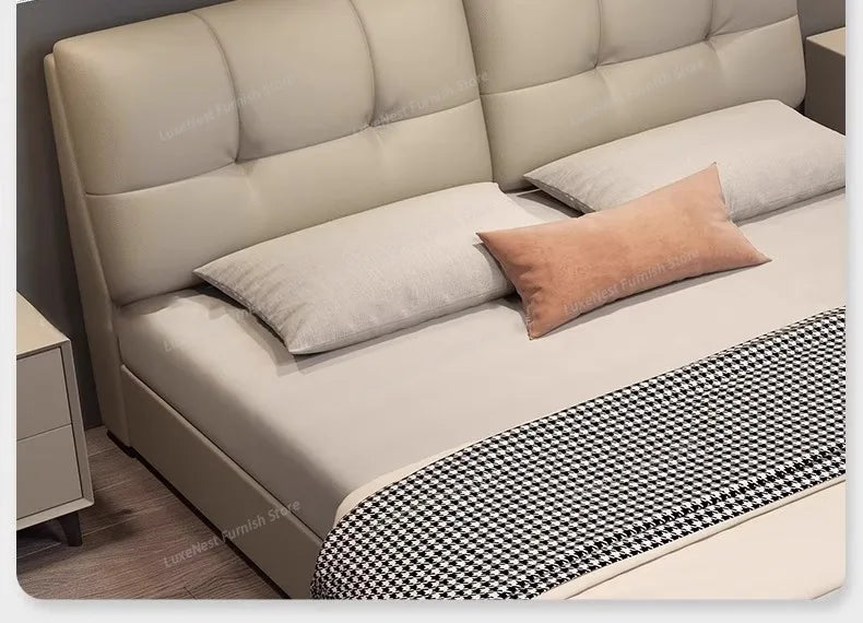 Modern Velvet Bed Headboard Set With Storage — Soft Gray | KIMLUD