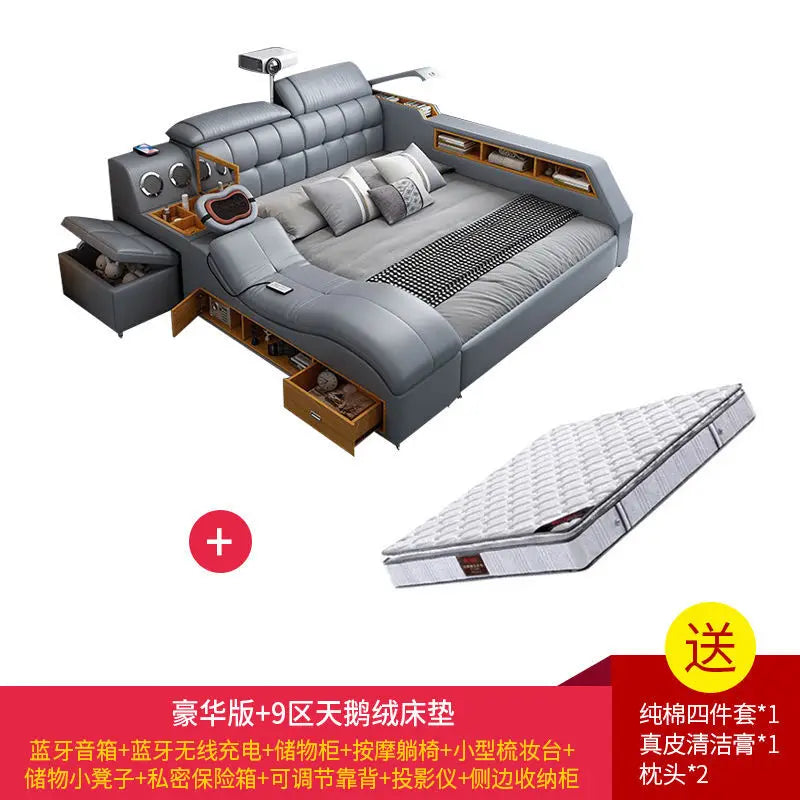 Intelligent massage tatami leather bed modern simple master bedroom storage double bed size apartment wedding bed