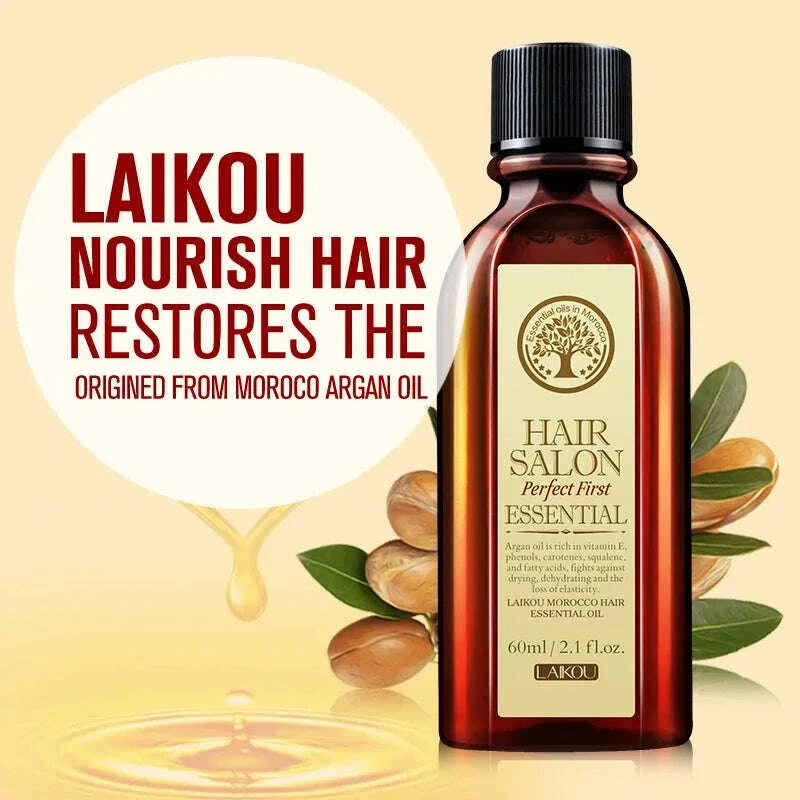 KIMLUD, Laikou Argan Hair Oil Essential Oil Natural Anti-hair Loss Prevent Hair Dry Soft Nourishing Frizz Damaged Repair Care 60ml, KIMLUD Womens Clothes