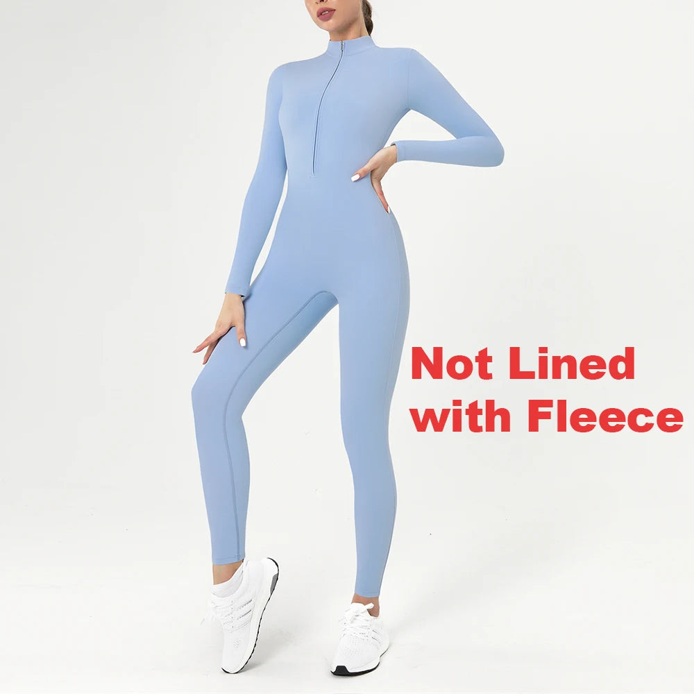 Jumpsuit – Zippered Fleece-Lined Knit – Black | KIMLUD