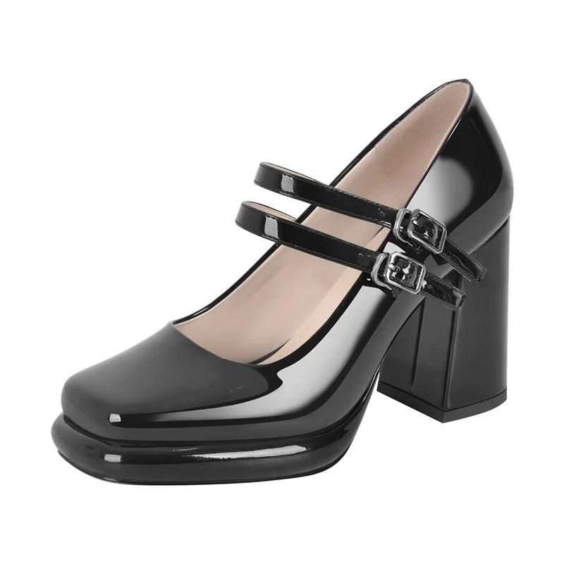 Pumps – Buckle Strap Mary Jane – Patent Leather – Black | KIMLUD