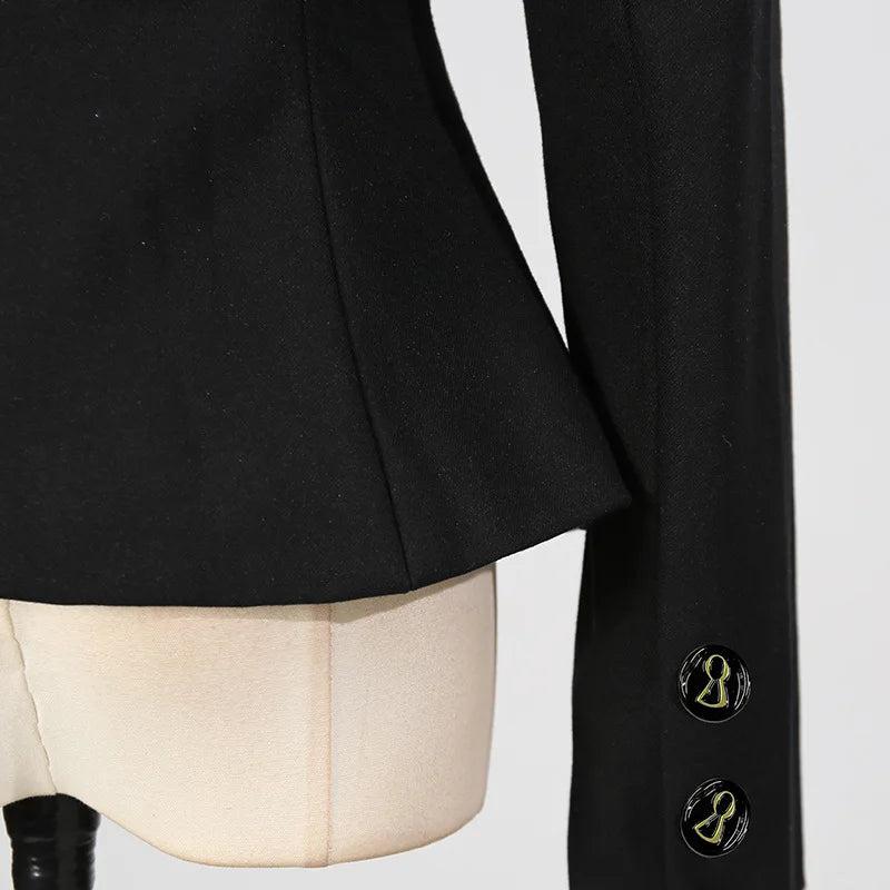 KIMLUD, Fashion Trendy Style Fashion Black Blazer Coat for Women 2025 Autumn New Metal Button Slim Fit High-end Short Suit Jacket, KIMLUD Womens Clothes