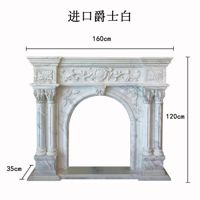 Marble Fireplace Stone Carving Living Room Decor — White | KIMLUD
