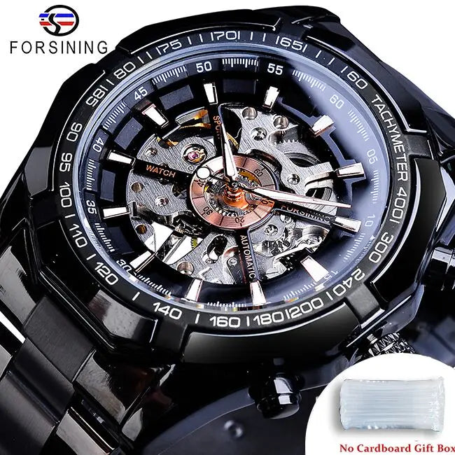 Stainless Steel Skeleton Dial Watch — Gunmetal | KIMLUD