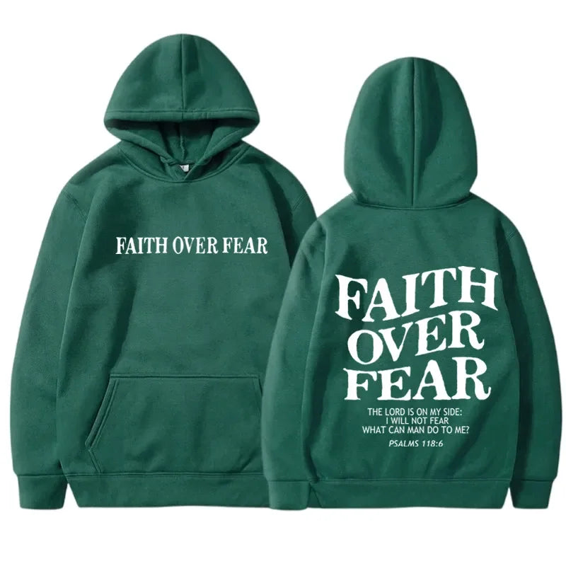 Hoodies – Faith Over Fear Print – Polyester Knit | KIMLUD
