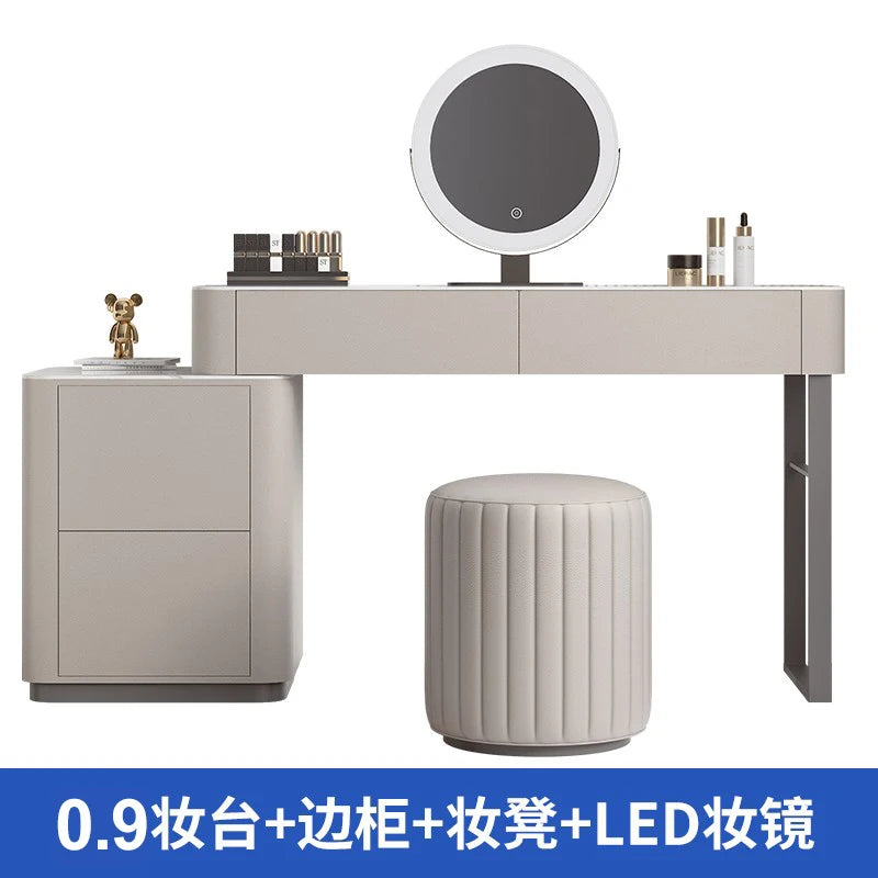 LED Light Dressing Table Mirror With Five Drawers — Grey | KIMLUD