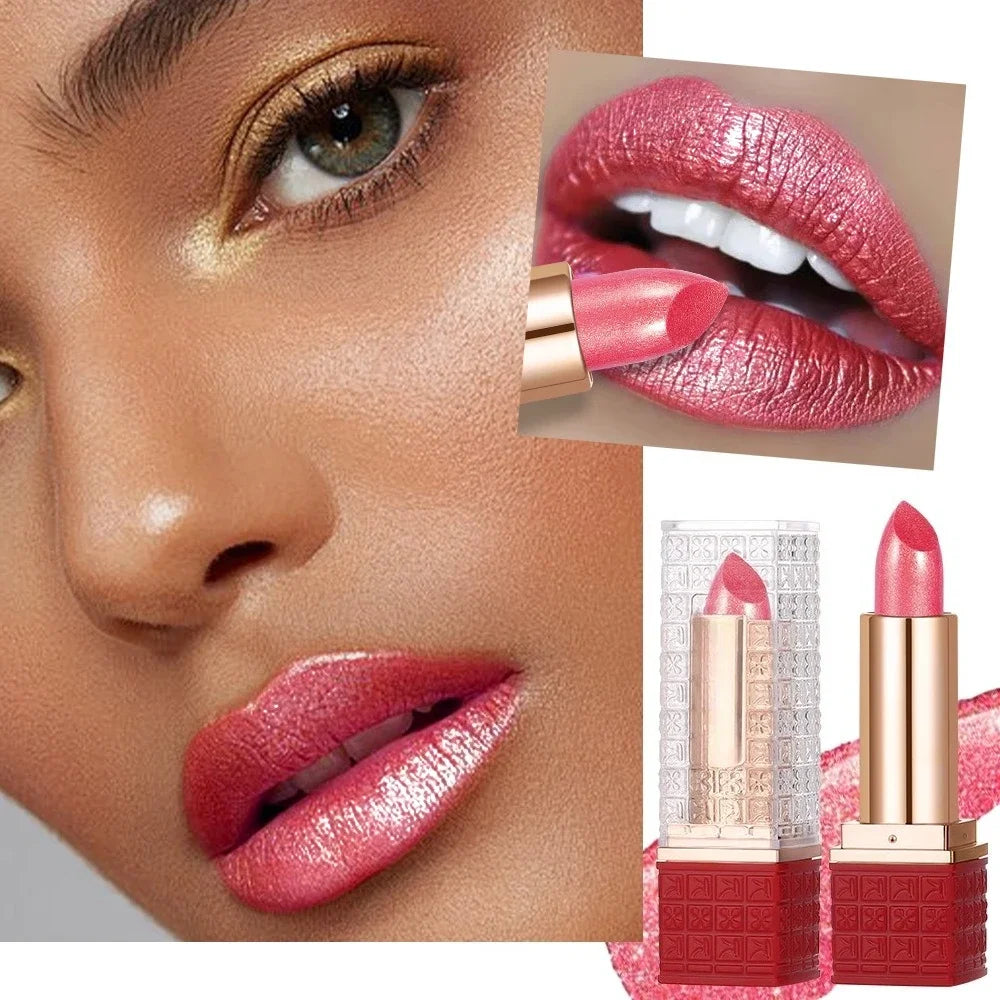 Metallic Lip Gloss Glitter Glaze Waterproof Long-Lasting — Bright Red | KIMLUD
