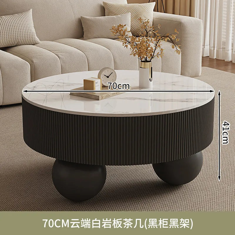 Minimalist Round Coffee Table With Storage Drawers — Ivory White | KIMLUD