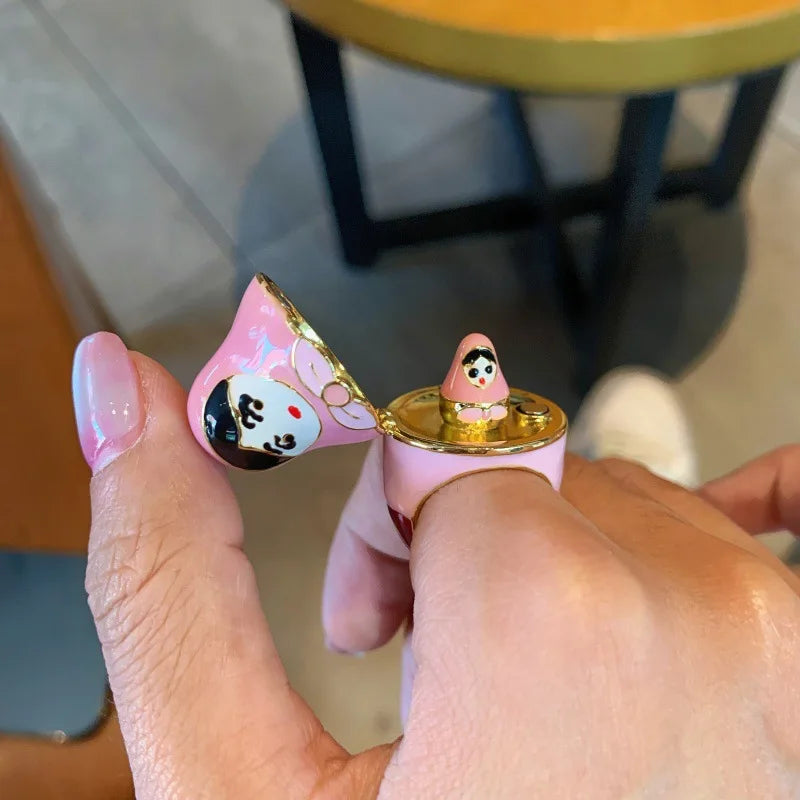Colorful Enamel Oil Drip Doll Cute Russian Nesting Doll Green Frog Sweet Cool Stacking Ring for Women Girl Creative Jewelry