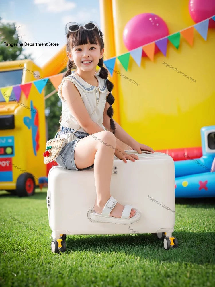 18 inch New Suitcase with Seat for Children Small Luggage Lightweight Boardable PC Suitcase Foldable Pedal Girls and Boys