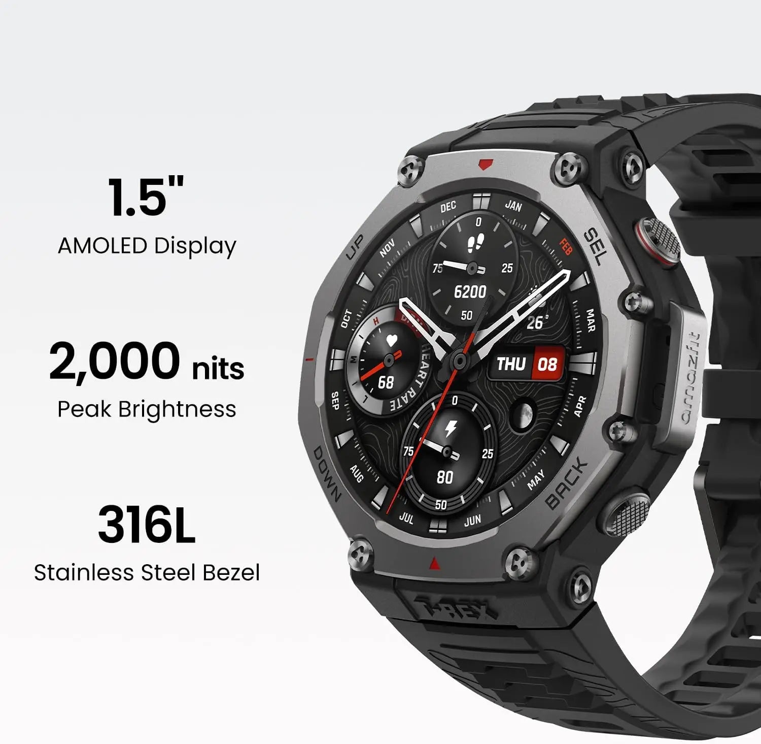 Military Smart Watch 48mm AMOLED GPS — Black | KIMLUD