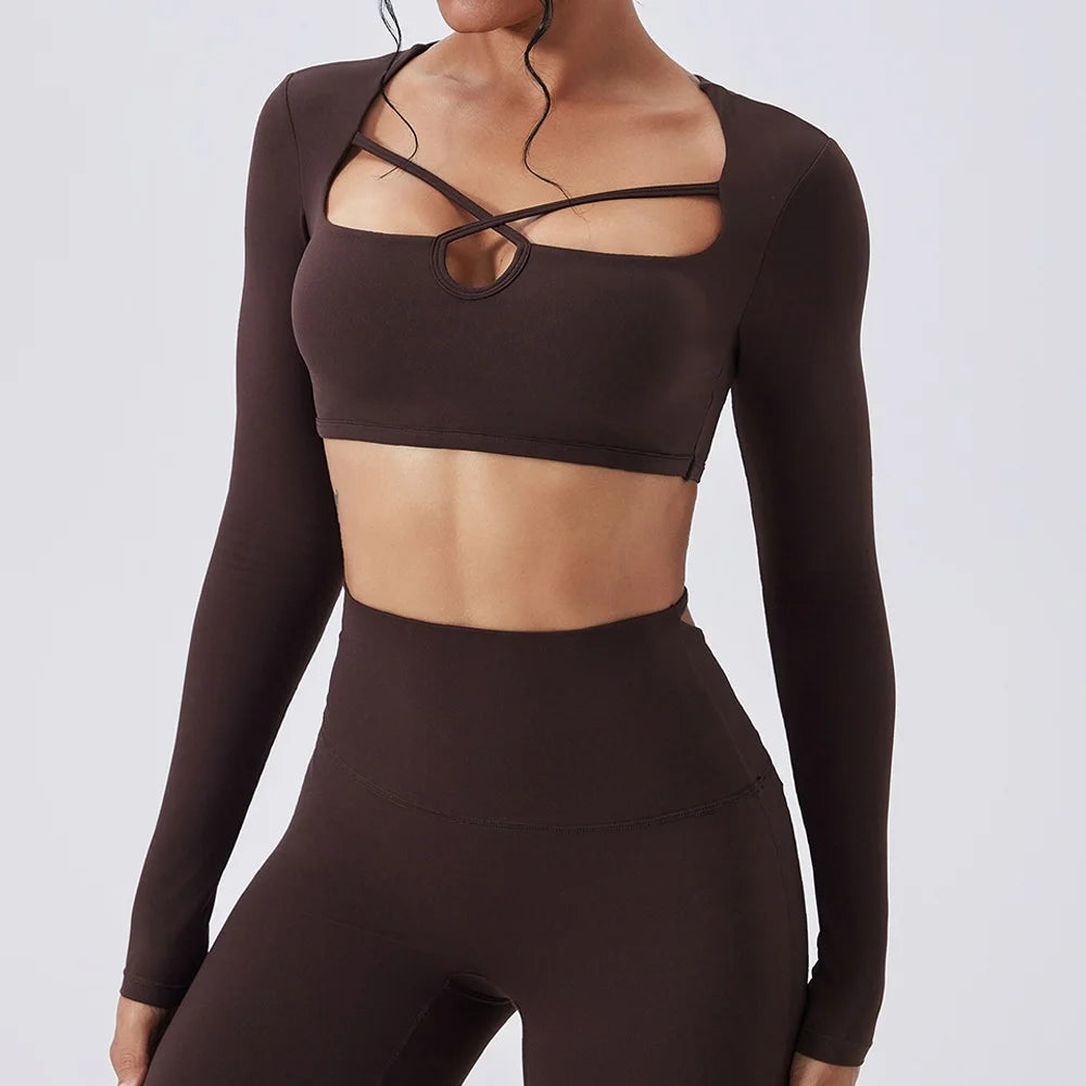 Nylon Elastane Long Sleeve Yoga Top Skin-Hugging — Blue | KIMLUD