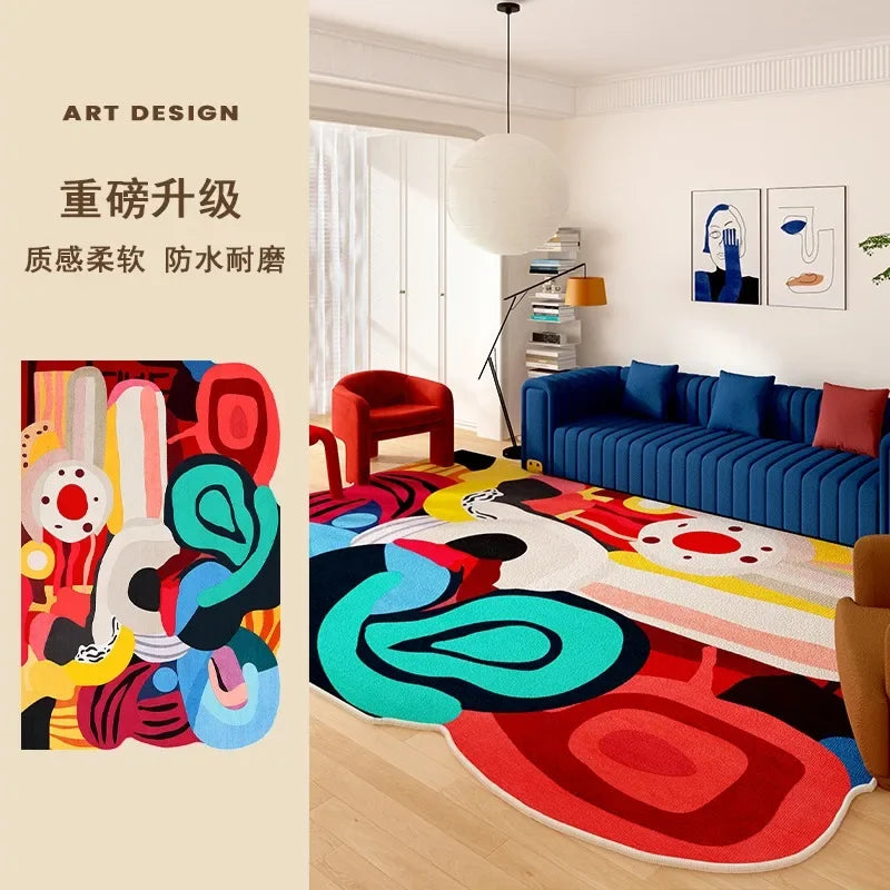 Polyester Rug Abstract Art Irregular Edges Rectangular Wilton Weave Hand Washable — Multicolor | KIMLUD