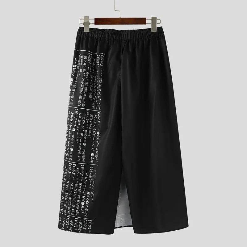 INCERUN Men Pants Printing Elastic Waist Joggers Loose Irregular Skirts Trousers Men Streetwear 2025 Vintage Casual Male Pants