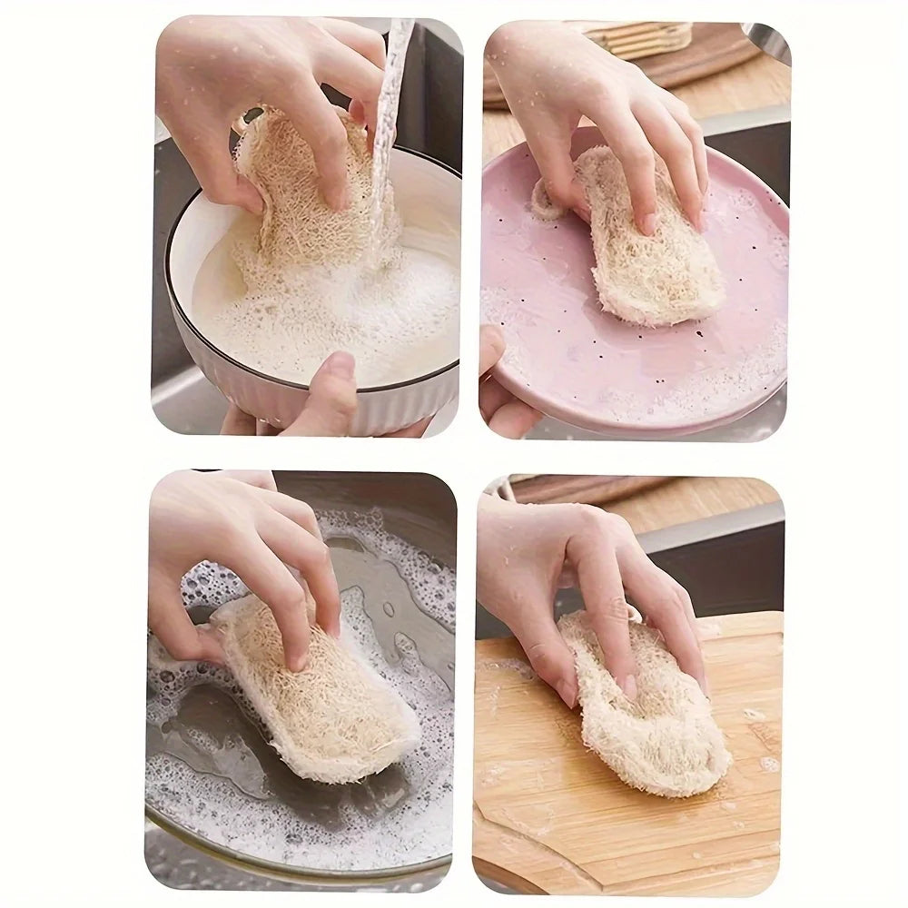 Natural Luffa Dish Scrub Pad Seaweed Sponge Lattice — Natural Beige | KIMLUD
