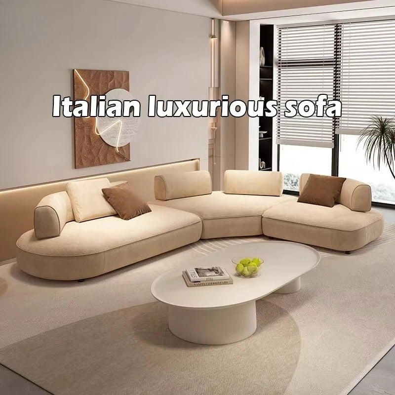Italian Luxurious Living Room Modular Sofa Set with High-end Villa Quality Velvet Design Curved Sofa