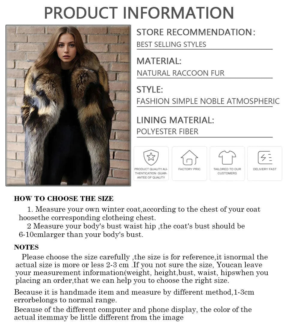 KIMLUD, Natural Raccoon Fur Jacket With Collar Warm Winter Jackets For Women Real Fur Coat  High Quality Genuine Fur Outwear, KIMLUD Womens Clothes