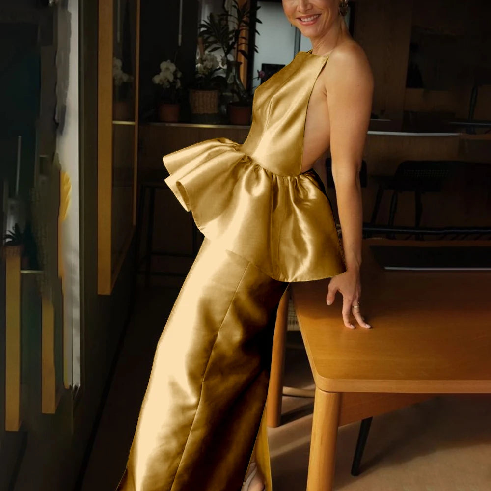 Evening Gown - Strapless Backless - Satin | KIMLUD