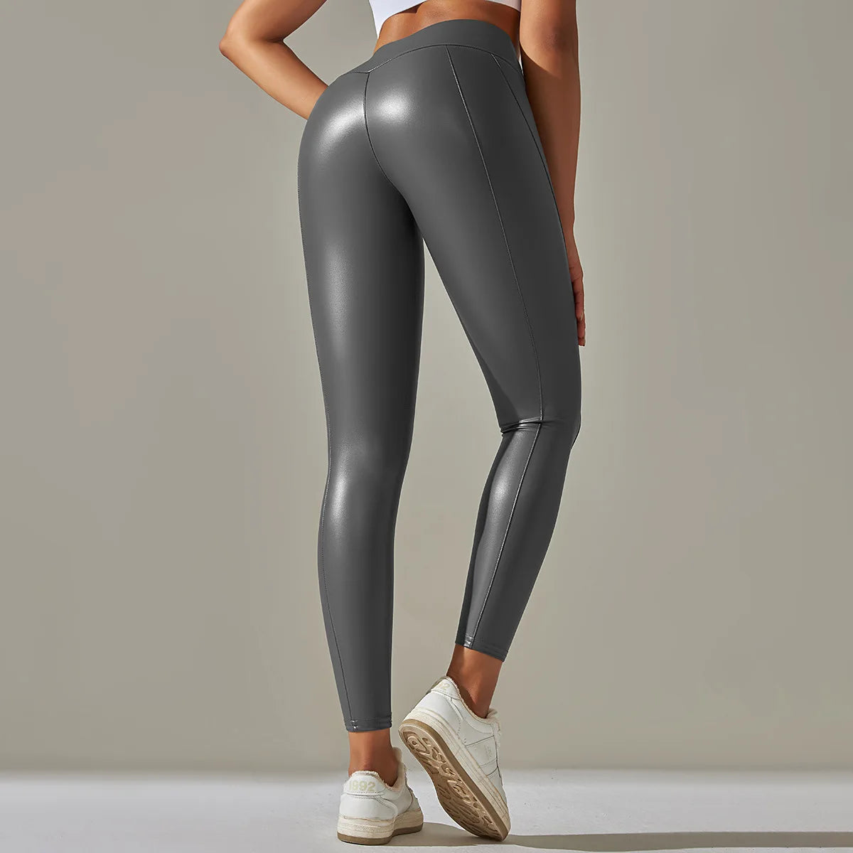 Women's New Elastic Bright PU Patchwork Leather Pants Colorful High Waist Tight Fit Hip Up Outwear Sexy Stretch Yoga Leggings