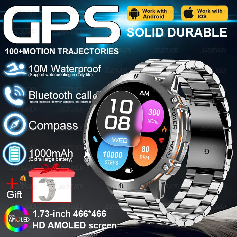 2025 NEW For XIAOMI Outdoor Military GPS Smartwatch Men 1.73"HD Screen Compass 1000MAH Heart Rate BT Call 10M Waterproof Watches
