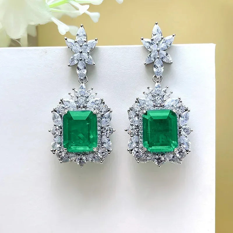 Cubic Zirconia Drop Earrings Water-Drop Inlaid — Emerald | KIMLUD