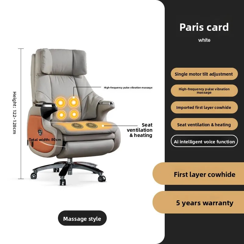 Genuine Leather Executive Office Chair Massage — Cream | KIMLUD