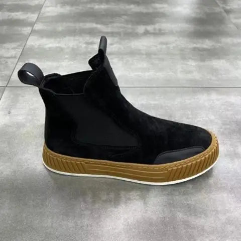 High Top Sneaker Men Winter Plush Snow Boot Fashion Casual Nubuck/Microfiber Leather Upper Height Increased Platform Board Shoes