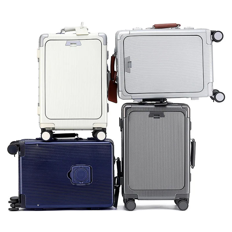 New Suitcase Wide Handle Front Opening Luggage with USB Cup Holder 20/26 Inch Suitcase Trip Cabin Carry-on Password Trolley Case