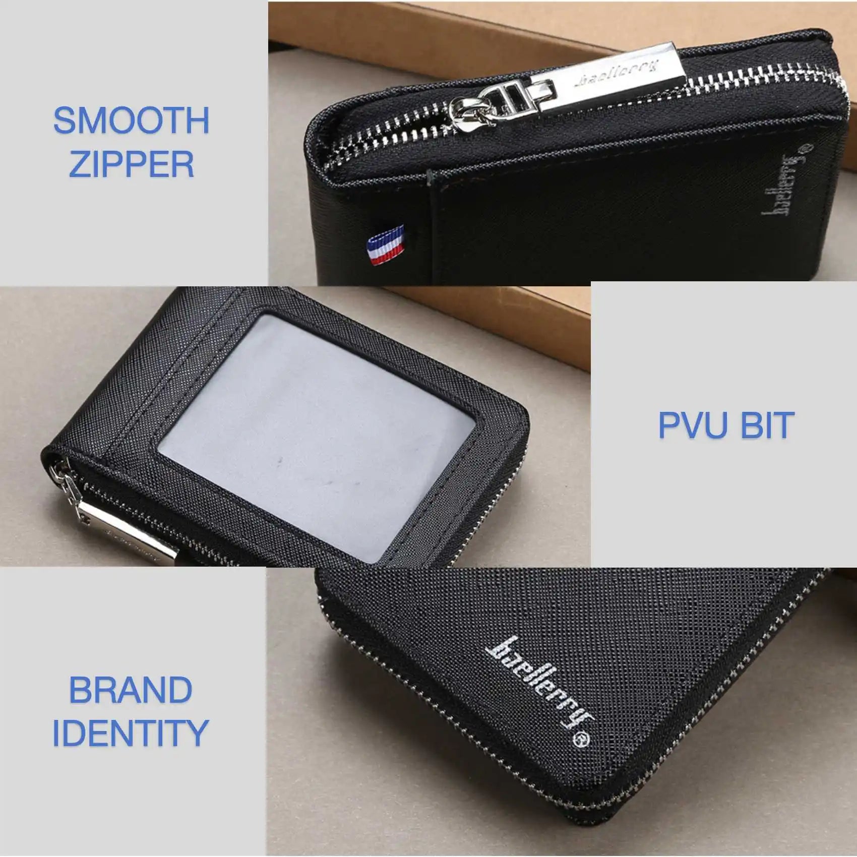 PU Leather Wallet Zippered Multi-Card Coin Pocket — Black | KIMLUD